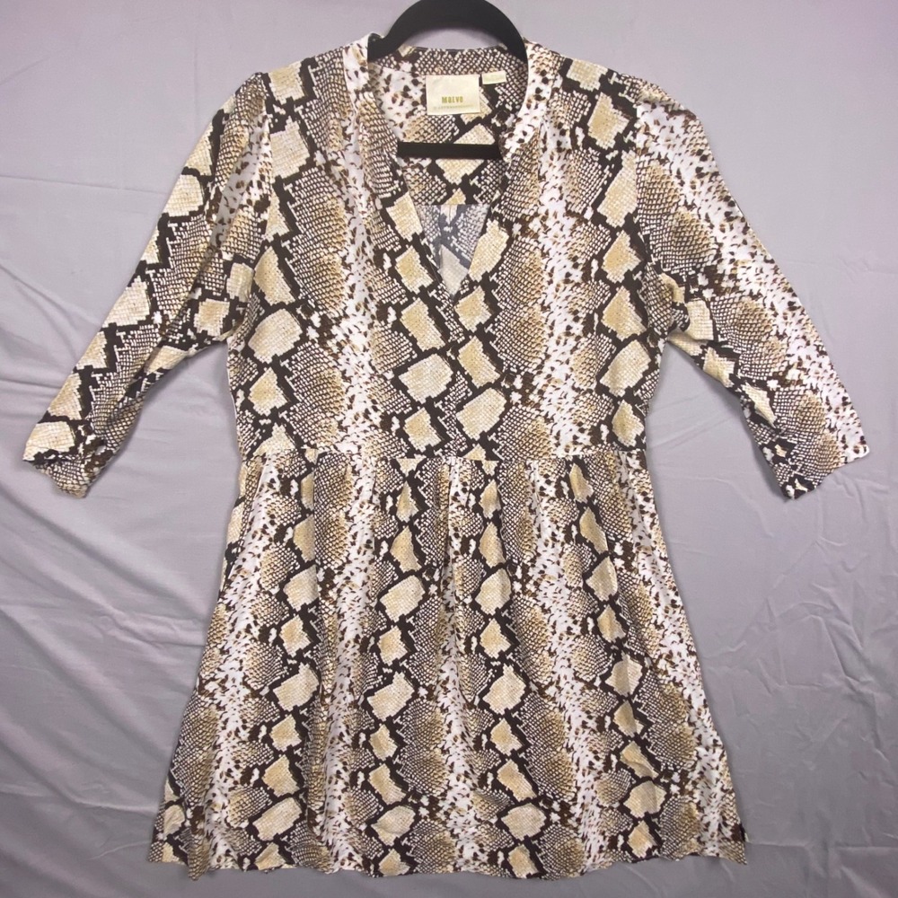 Maeve Anthropologie Snakeskin Print V Neck Dress Womens Small Tan Brown Viscose